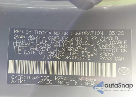 2021 Toyota Corolla Se z USA, uszkodzony, nr VIN JTDP4MCE2MJ053915